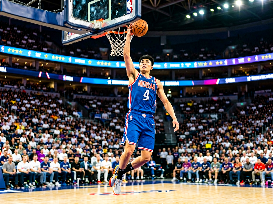 篮球比赛现场，NBA职业联赛精彩扣篮瞬间